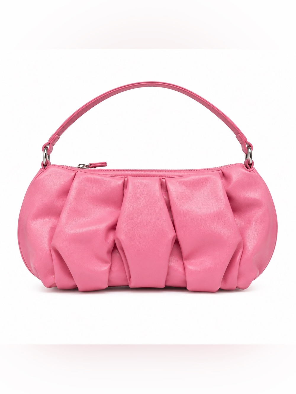 Pink Ruched Leather Shoulder Bag